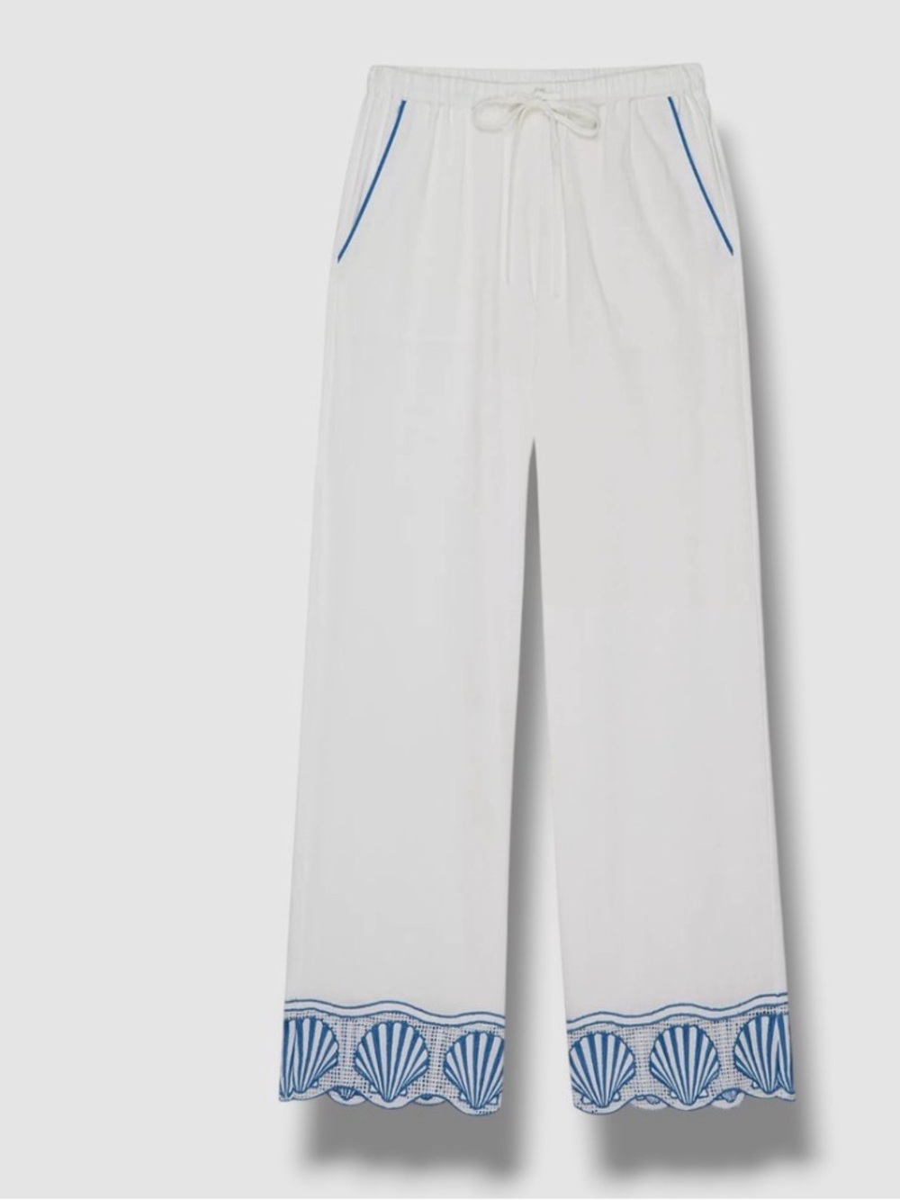 Rails Tildi  pants Women's White Wide-Leg Embroidered sea shells sz M BNWT